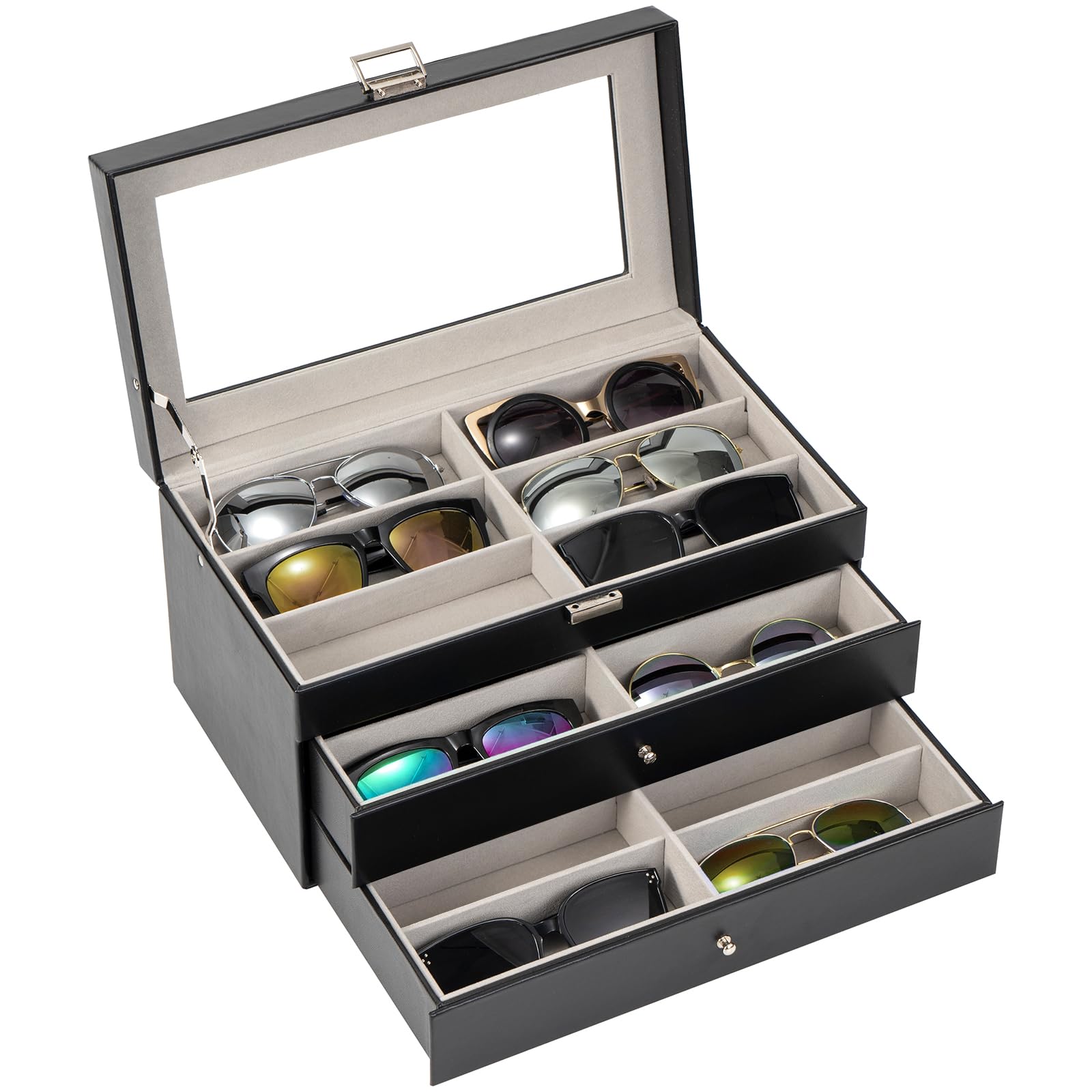 ProCase 3-layer Sunglasses Storage Organizer -Black  
ProCase 18 Slots Leather Sunglass Box for Men & Women -Black  
Pro